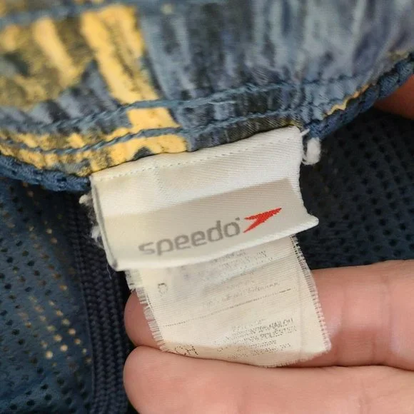 SPEEDO Men’s Sz SM Board Shorts Swim Trunks Blue Beige Flowers Hawaiian Hibiscus - Picture 6 of 11